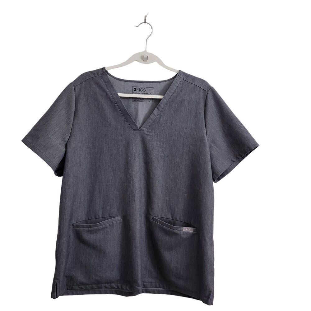 Figs Casma‎ Scrub Top Womens XL Gray Three-Pocket V-Neck Nursing Stretch
